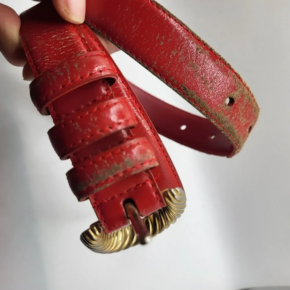 Vintage Cipriani red cow hide leather belt w/ gold buckle Large 29in-34in